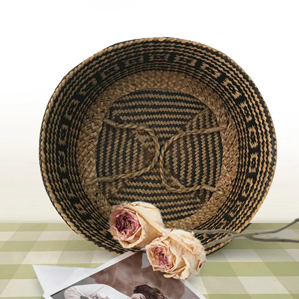 New 1pc Foldable Handmade Rattan Woven Flower Basket Seagrass Clothing Storage Basket Home Decoration Flower Basket