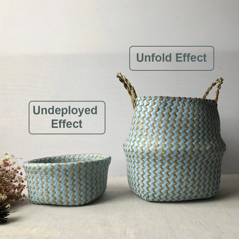 New 1pc Foldable Handmade Rattan Woven Flower Basket Seagrass Clothing Storage Basket Home Decoration Flower Basket