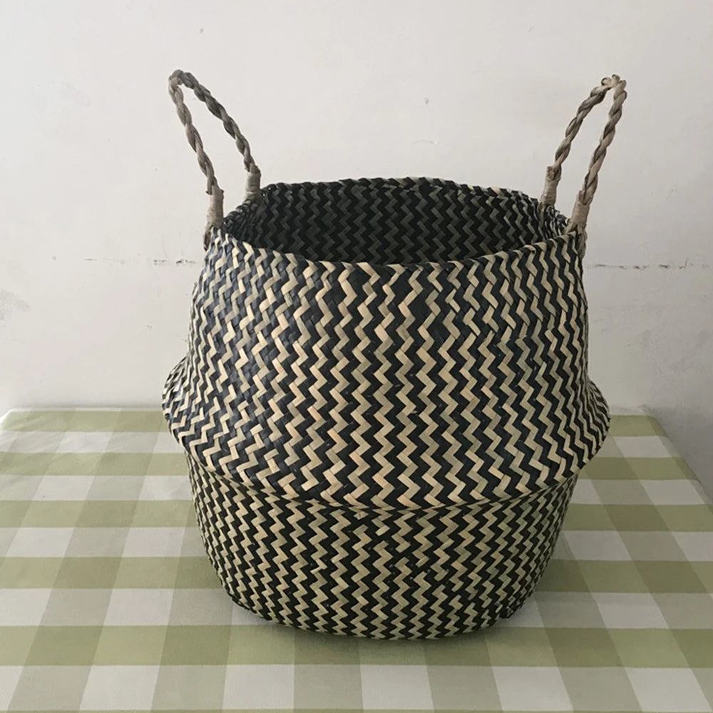 New 1pc Foldable Handmade Rattan Woven Flower Basket Seagrass Clothing Storage Basket Home Decoration Flower Basket