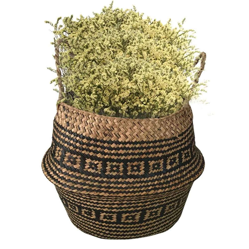 New 1pc Foldable Handmade Rattan Woven Flower Basket Seagrass Clothing Storage Basket Home Decoration Flower Basket