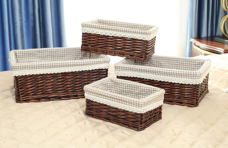 4 Sizes Handmade Rattan Storage Baskets Household Items Snacks Fruit Debris Laundry Finishing Willow Storage Basket