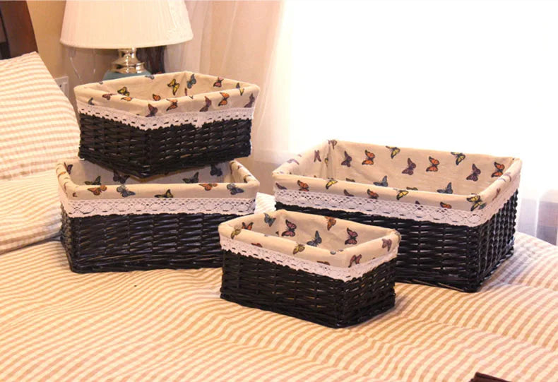4 Sizes Handmade Rattan Storage Baskets Household Items Snacks Fruit Debris Laundry Finishing Willow Storage Basket