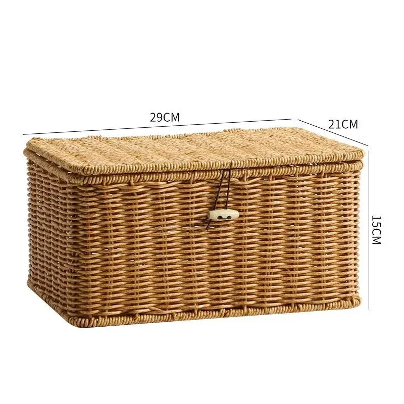 Waterproof storage box with cover mitation wicker rattan woven wardrobe storage kitchen clothing organizer box wicker basket
