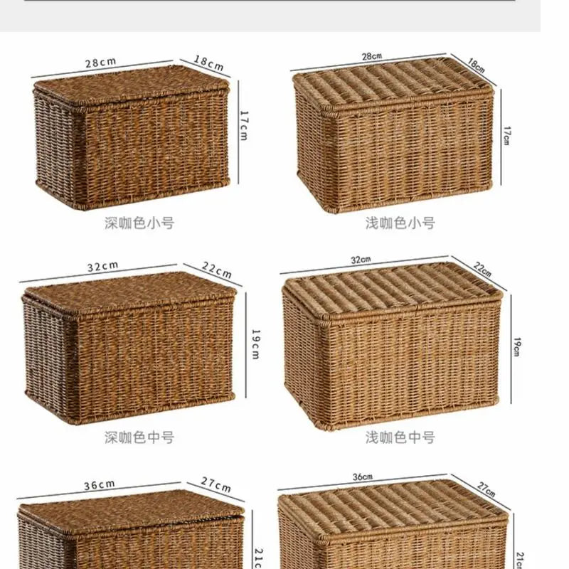 Waterproof storage box with cover mitation wicker rattan woven wardrobe storage kitchen clothing organizer box wicker basket