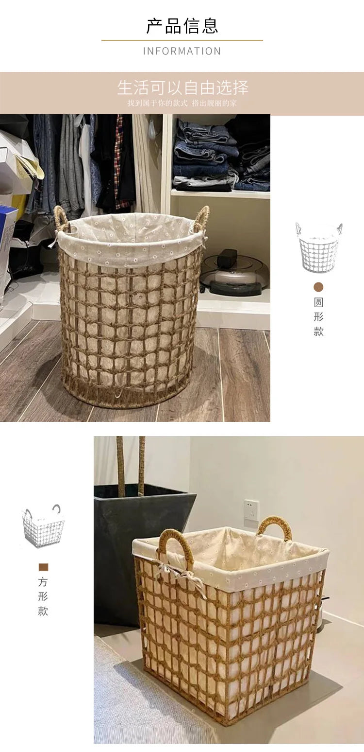 Panier à Linge Osier Tressé Style Bohème pour Chambre