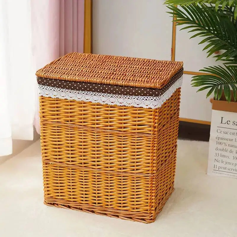 Rattan Storage Basket Dirty Clothes Basket Hot Pot Restaurant Beauty Salon Covered Dirty Clothes Hamper Storage Box Japanese
