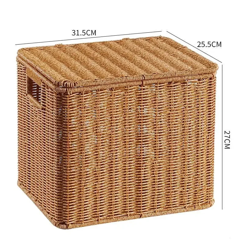 Waterproof storage box with cover mitation wicker rattan woven wardrobe storage kitchen clothing organizer box wicker basket