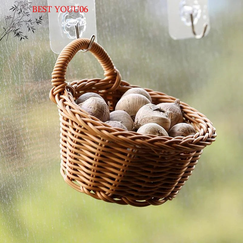 (YOUU06)Wall Hanging Basket Boho Style Hand-Woven Hanging Storage Baskets Kitchen Ginger Garlic Scallion Egg Fruit Storage Box