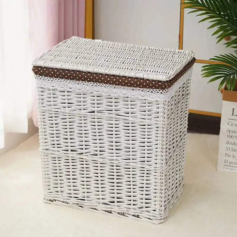 Rattan Storage Basket Dirty Clothes Basket Hot Pot Restaurant Beauty Salon Covered Dirty Clothes Hamper Storage Box Japanese