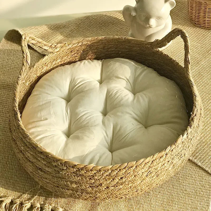 Four Seasons Cat Bed Woven Removable Upholstery Sleeping House Cat Scratch Floor Rattan Washable Cats Pet Products Accessories