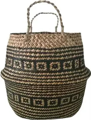 New 1pc Foldable Handmade Rattan Woven Flower Basket Seagrass Clothing Storage Basket Home Decoration Flower Basket
