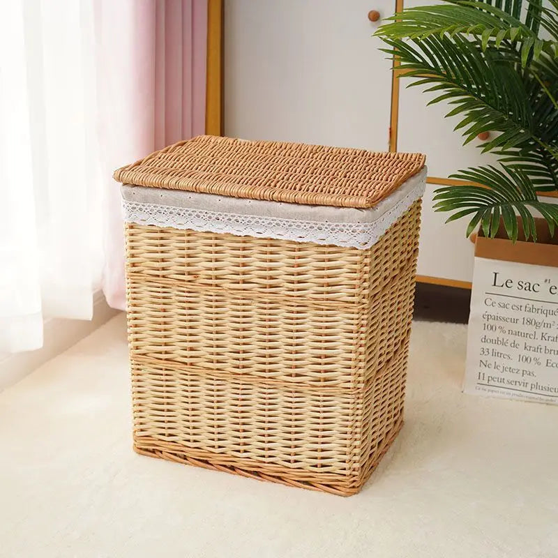 Rattan Storage Basket Dirty Clothes Basket Hot Pot Restaurant Beauty Salon Covered Dirty Clothes Hamper Storage Box Japanese