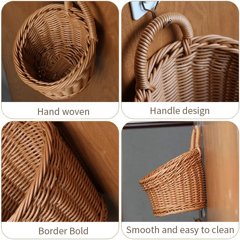 Wall-mounted Vegetable Basket Fruit and Sundry Basket Natural Wicker Weave Storage Basket Kitchen Storage Home Decoration