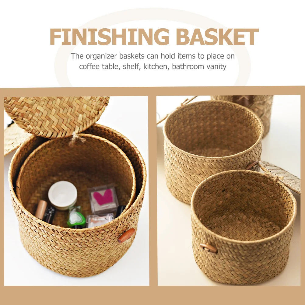 Round Handmade Seagrass Storage Box Decorative ganizer Baskets Toilet Paper Holder Gift Container Woven Desktop Basket For