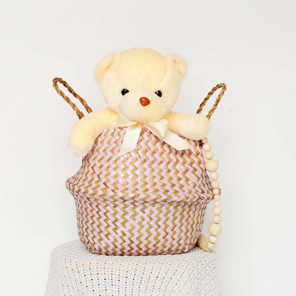 Boho Decor Striped Wicker Storage Baskets Handmade Collapsible Laundry Basket Patchwork Seaweed Flower Belly Garden Flower Pot