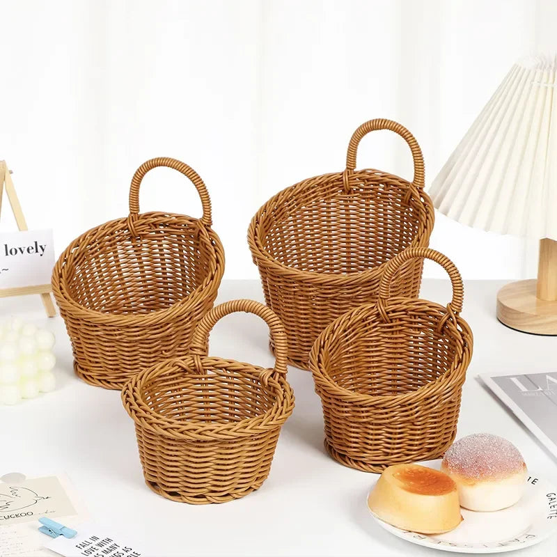 Wall-mounted Vegetable Basket Fruit and Sundry Basket Natural Wicker Weave Storage Basket Kitchen Storage Home Decoration