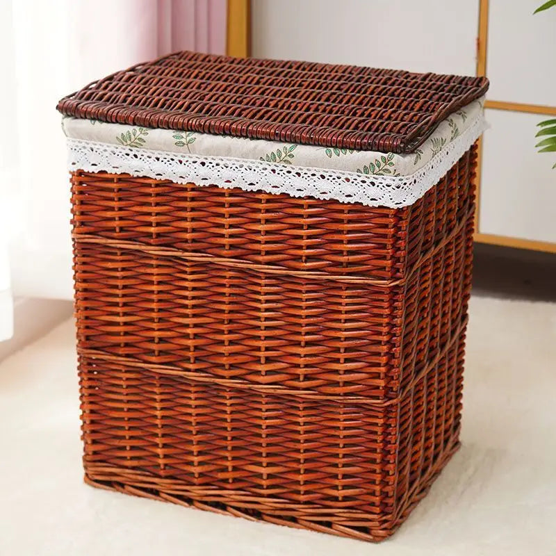 Rattan Storage Basket Dirty Clothes Basket Hot Pot Restaurant Beauty Salon Covered Dirty Clothes Hamper Storage Box Japanese