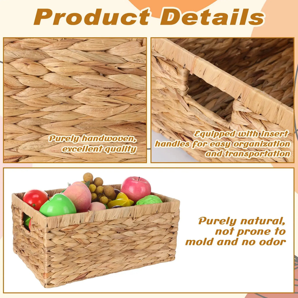 Handwoven Storage Baskets Sundries Organizer with Lid Rectangular Cosmetics Box Clothes Laundry Basket Towel Toys Container