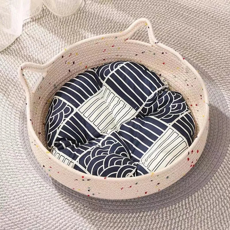 OUZEY Rattan Weaving Cat Bed Summer Cooling Pet Mat Scratch Resistance House For Cats Comfortable Sleeping Pet House Accessories