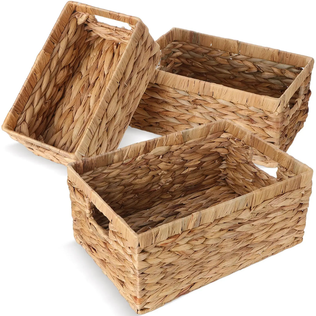 Handwoven Storage Baskets Sundries Organizer with Lid Rectangular Cosmetics Box Clothes Laundry Basket Towel Toys Container