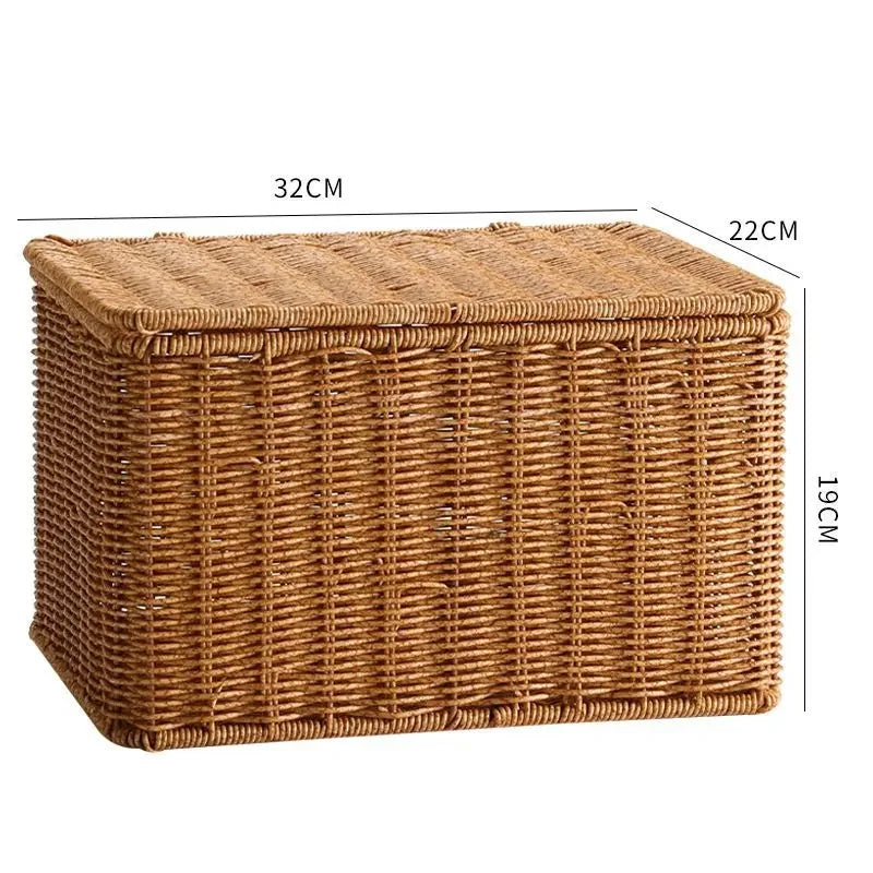 Waterproof storage box with cover mitation wicker rattan woven wardrobe storage kitchen clothing organizer box wicker basket
