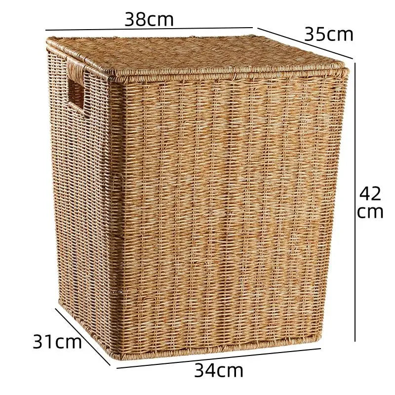 Waterproof storage box with cover mitation wicker rattan woven wardrobe storage kitchen clothing organizer box wicker basket