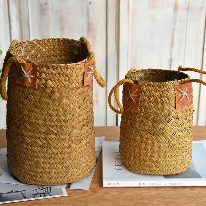Zerolife Seagrass Storage Basket Pure Natural Woven Wicker Laundry Basket Plant Flower Pot For Home Garden Decorations Osier