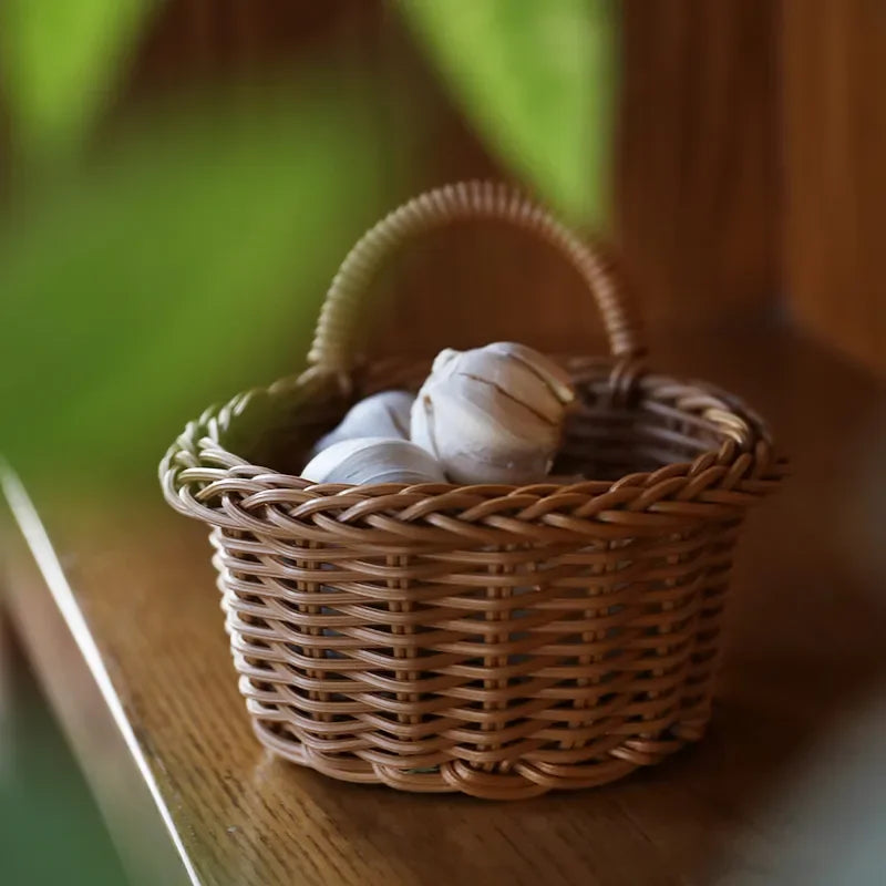 Wall-mounted Vegetable Basket Fruit and Sundry Basket Natural Wicker Weave Storage Basket Kitchen Storage Home Decoration