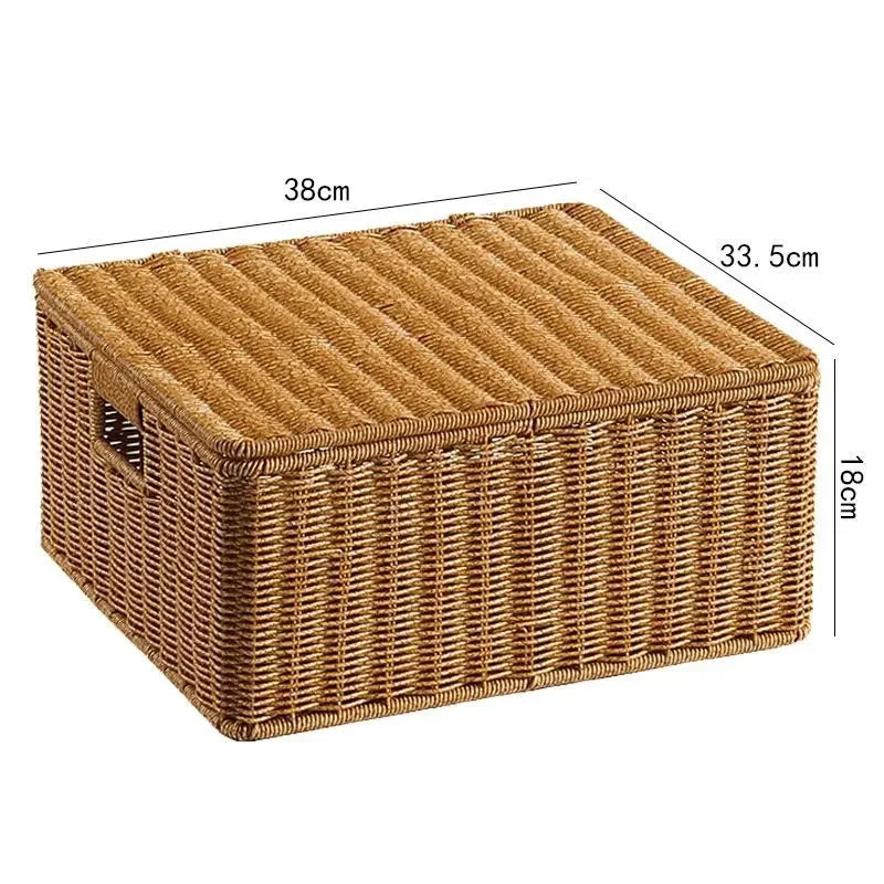 Waterproof storage box with cover mitation wicker rattan woven wardrobe storage kitchen clothing organizer box wicker basket
