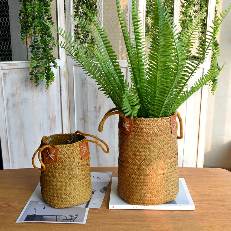 Zerolife Seagrass Storage Basket Pure Natural Woven Wicker Laundry Basket Plant Flower Pot For Home Garden Decorations Osier