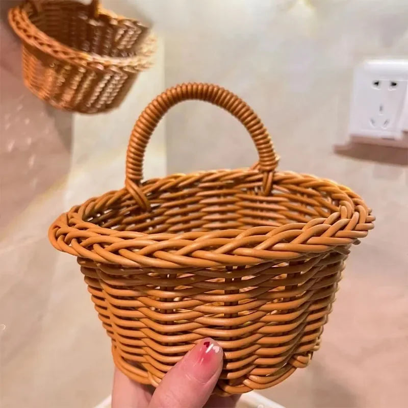 Wall-mounted Vegetable Basket Fruit and Sundry Basket Natural Wicker Weave Storage Basket Kitchen Storage Home Decoration