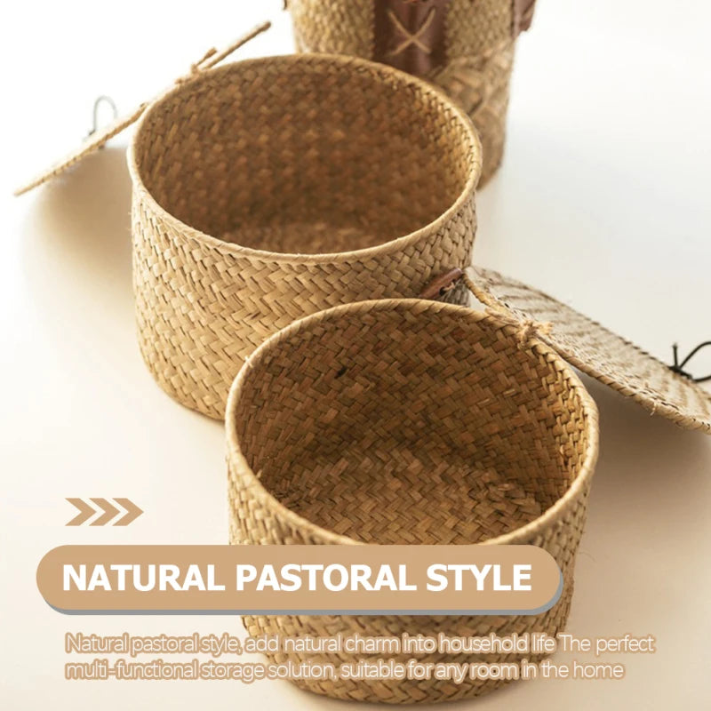 Round Handmade Seagrass Storage Box Decorative ganizer Baskets Toilet Paper Holder Gift Container Woven Desktop Basket For