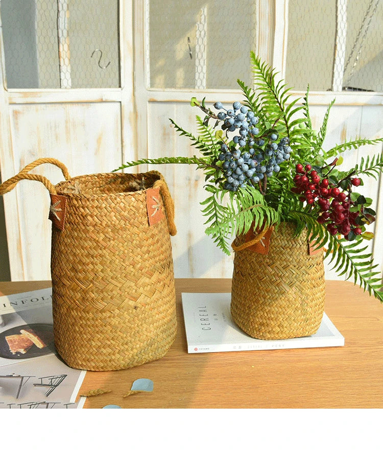 Zerolife Seagrass Storage Basket Pure Natural Woven Wicker Laundry Basket Plant Flower Pot For Home Garden Decorations Osier