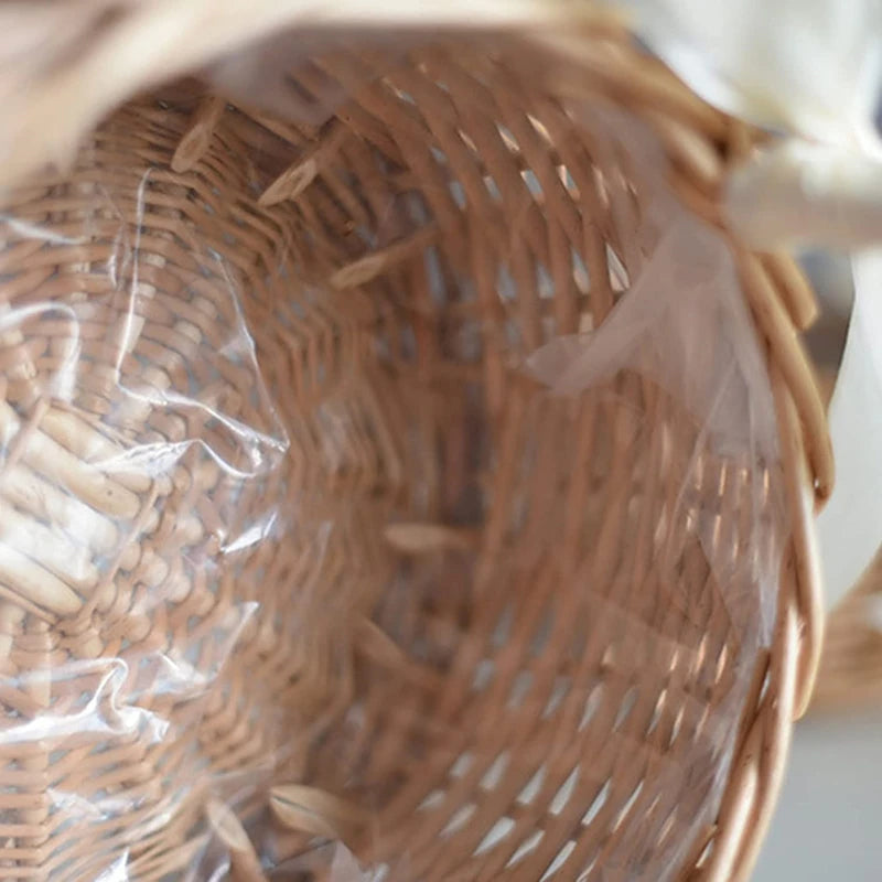 Hand-woven Wedding Flower Basket With Handle Wicker Sundries Basket Wedding Flower Girls Basket for Home Picnic Storage Basket