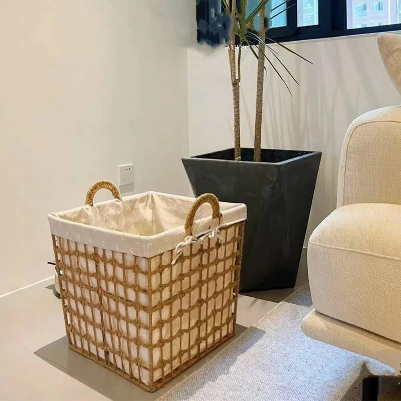 Panier à Linge Osier Tressé Style Bohème pour Chambre