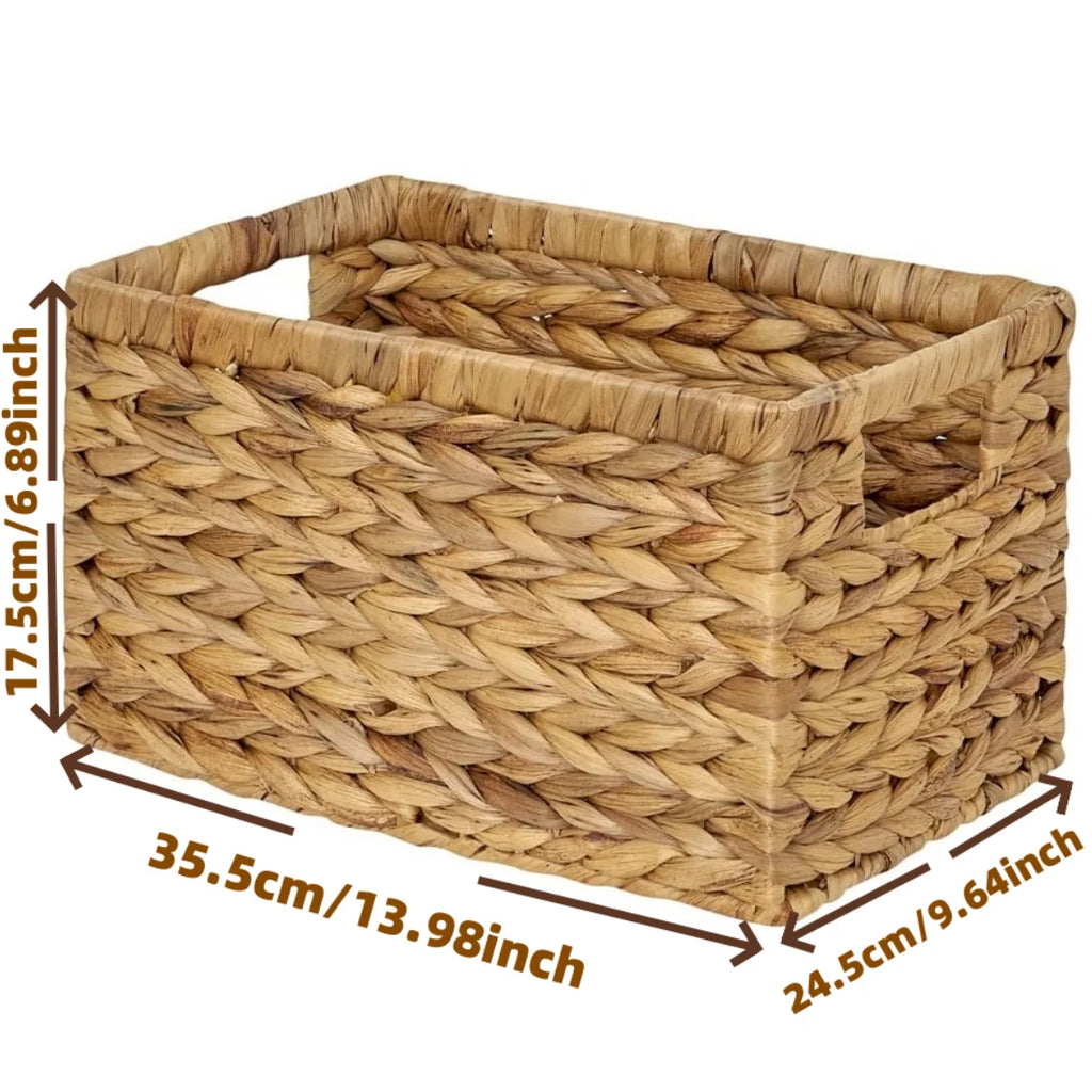 Handwoven Storage Baskets Sundries Organizer with Lid Rectangular Cosmetics Box Clothes Laundry Basket Towel Toys Container