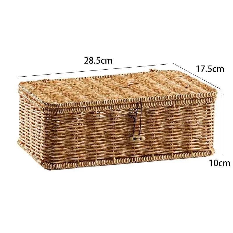Waterproof storage box with cover mitation wicker rattan woven wardrobe storage kitchen clothing organizer box wicker basket