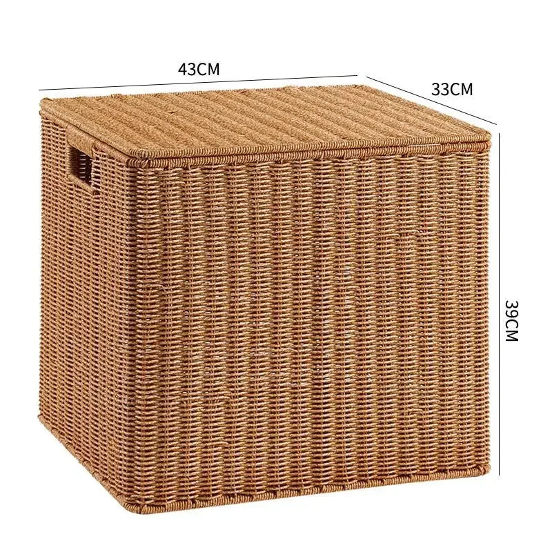 Waterproof storage box with cover mitation wicker rattan woven wardrobe storage kitchen clothing organizer box wicker basket