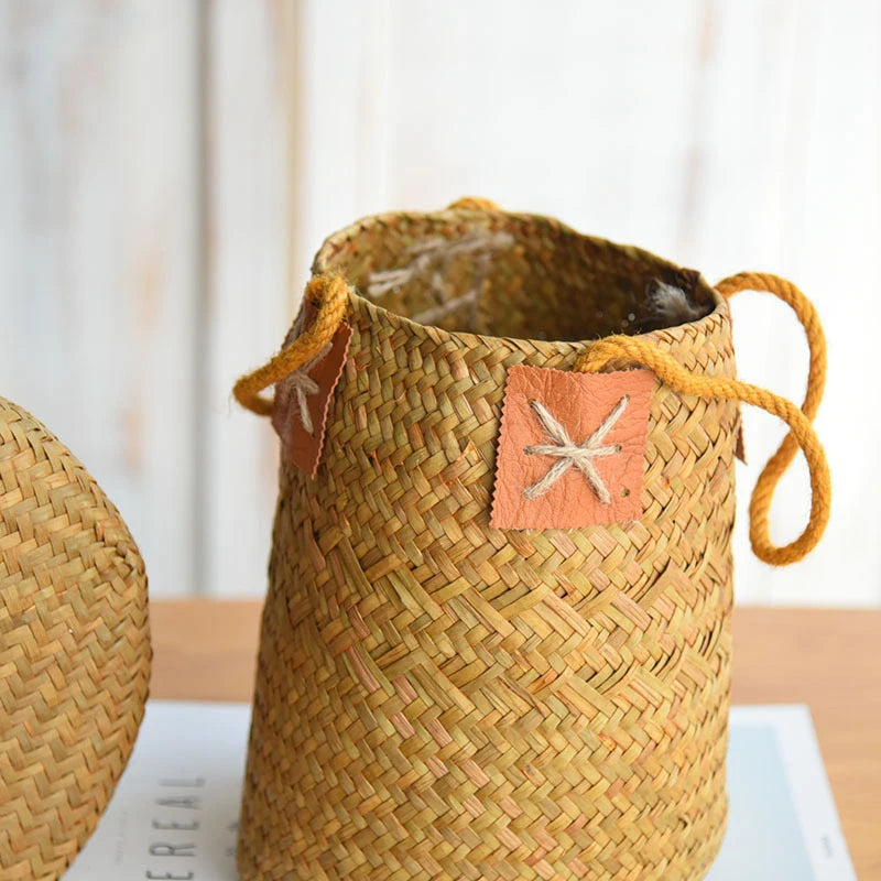 Zerolife Seagrass Storage Basket Pure Natural Woven Wicker Laundry Basket Plant Flower Pot For Home Garden Decorations Osier