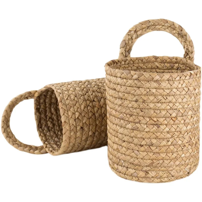 Woven Hanging Woven Rattan Baskets Basket Wicker For Planters Garden Wall Decoration Wall-mounted Basket Storage Rack
