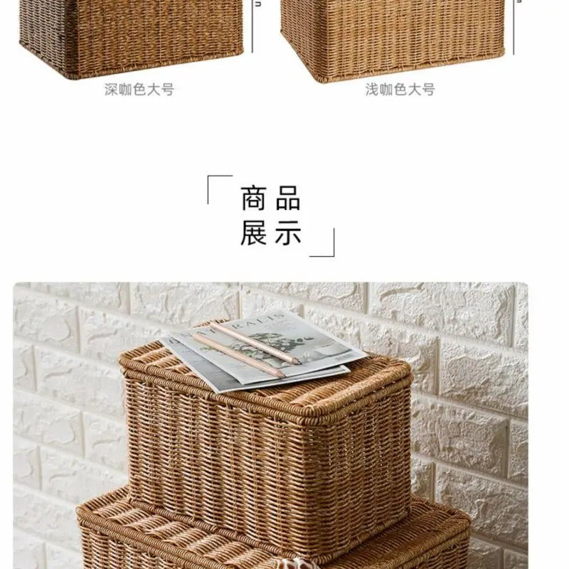 Waterproof storage box with cover mitation wicker rattan woven wardrobe storage kitchen clothing organizer box wicker basket