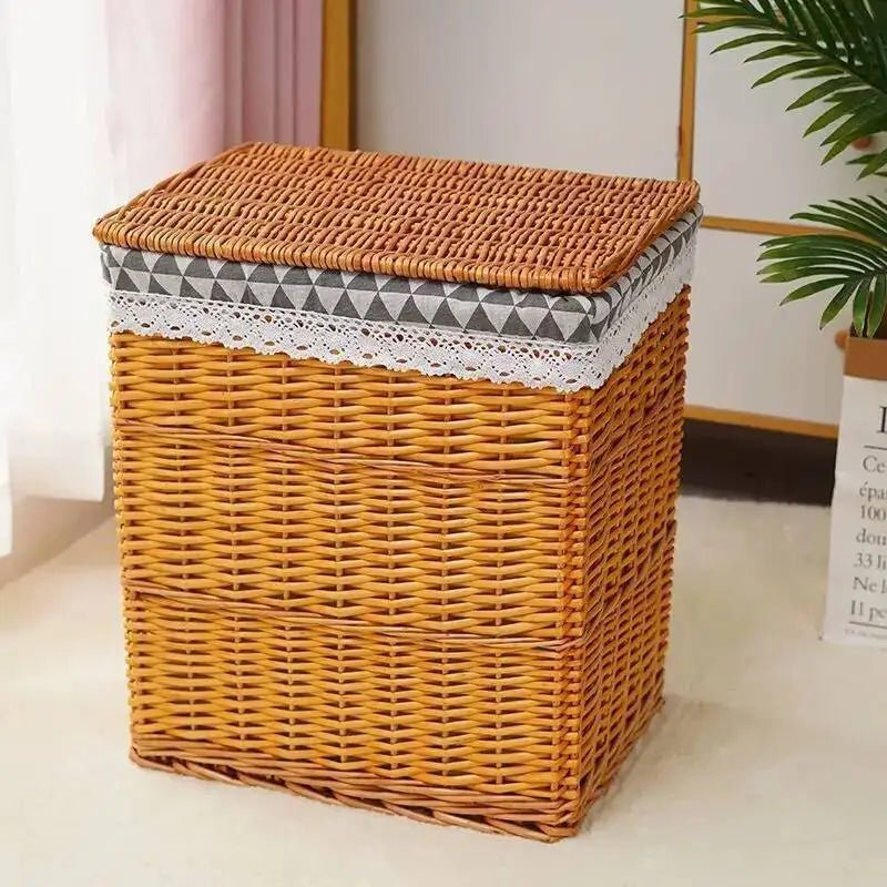 Rattan Storage Basket Dirty Clothes Basket Hot Pot Restaurant Beauty Salon Covered Dirty Clothes Hamper Storage Box Japanese
