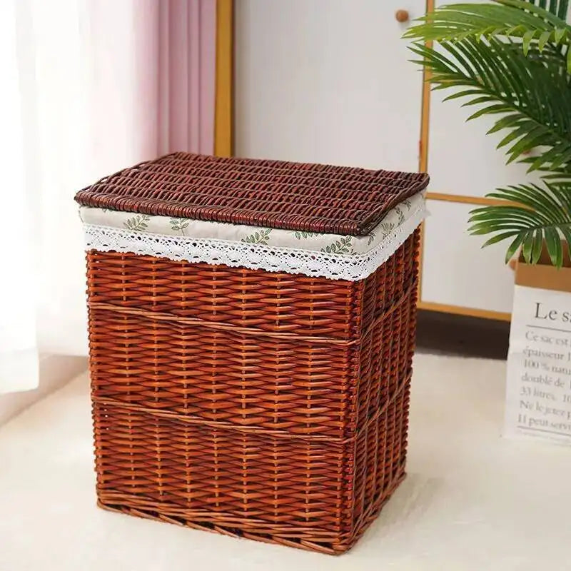 Rattan Storage Basket Dirty Clothes Basket Hot Pot Restaurant Beauty Salon Covered Dirty Clothes Hamper Storage Box Japanese