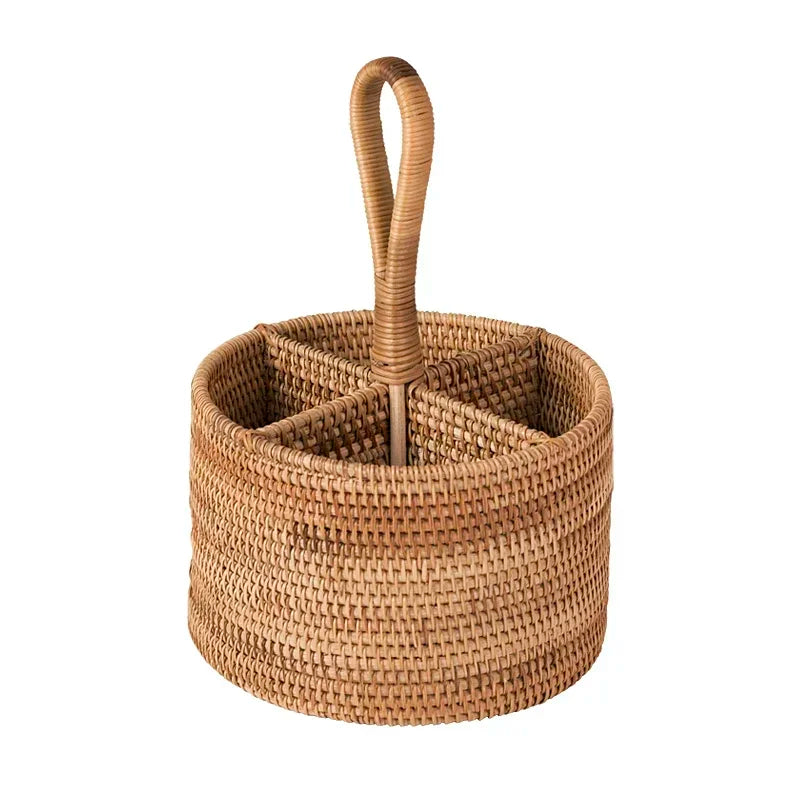 Hand-woven Wicker Desktop Storage Basket Portable Four-compartment Storage Fruit Basket Household Storage Basket Home Decoration
