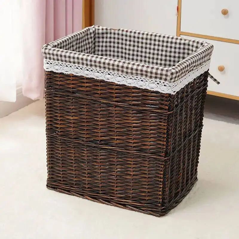 Rattan Storage Basket Dirty Clothes Basket Hot Pot Restaurant Beauty Salon Covered Dirty Clothes Hamper Storage Box Japanese
