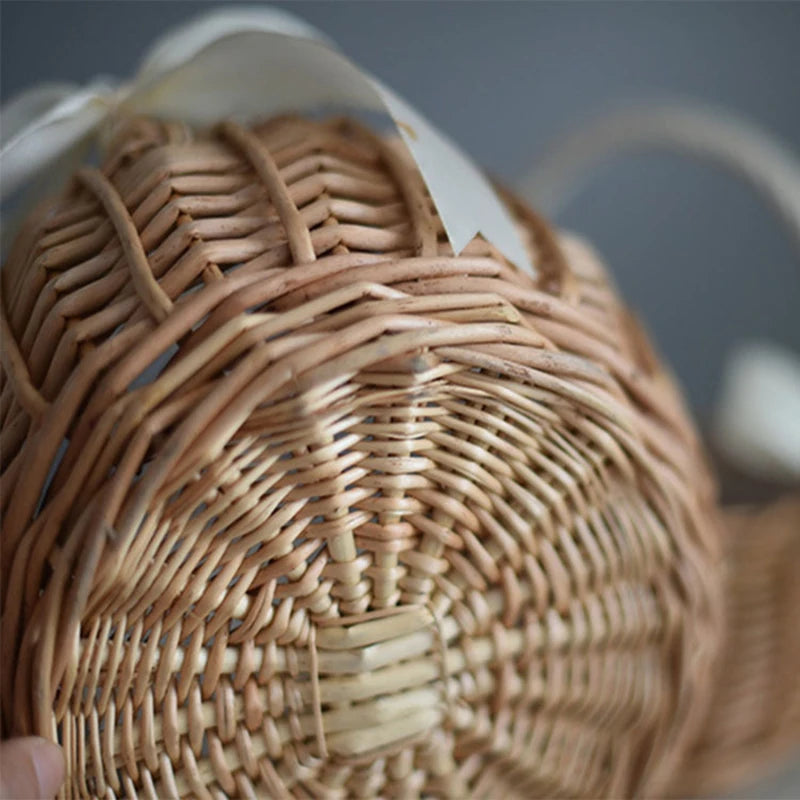 Hand-woven Wedding Flower Basket With Handle Wicker Sundries Basket Wedding Flower Girls Basket for Home Picnic Storage Basket