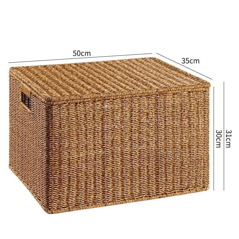 Waterproof storage box with cover mitation wicker rattan woven wardrobe storage kitchen clothing organizer box wicker basket