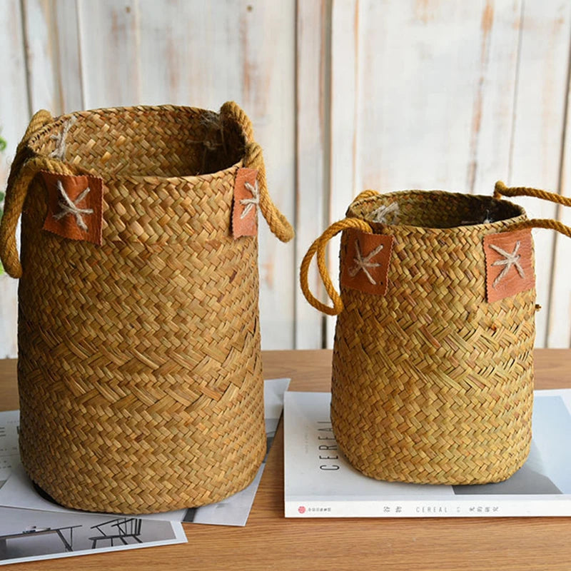 Zerolife Seagrass Storage Basket Pure Natural Woven Wicker Laundry Basket Plant Flower Pot For Home Garden Decorations Osier