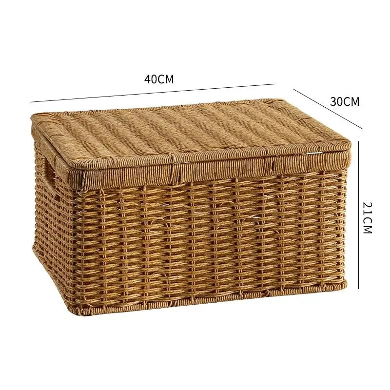 Waterproof storage box with cover mitation wicker rattan woven wardrobe storage kitchen clothing organizer box wicker basket