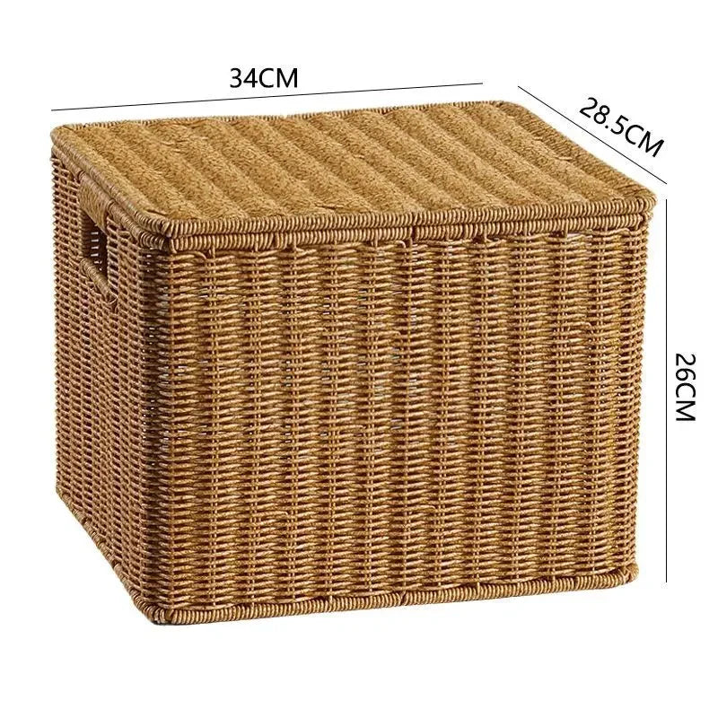 Waterproof storage box with cover mitation wicker rattan woven wardrobe storage kitchen clothing organizer box wicker basket